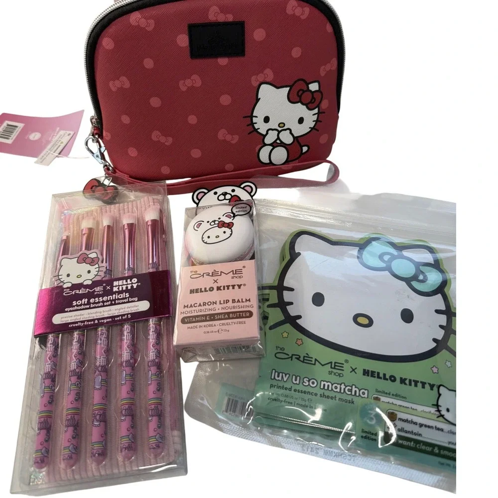 The Creme Shop Hello Kitty 4 Piece Beauty Set‎ Brush Kit Lip Balm Sheet Mask NIB
